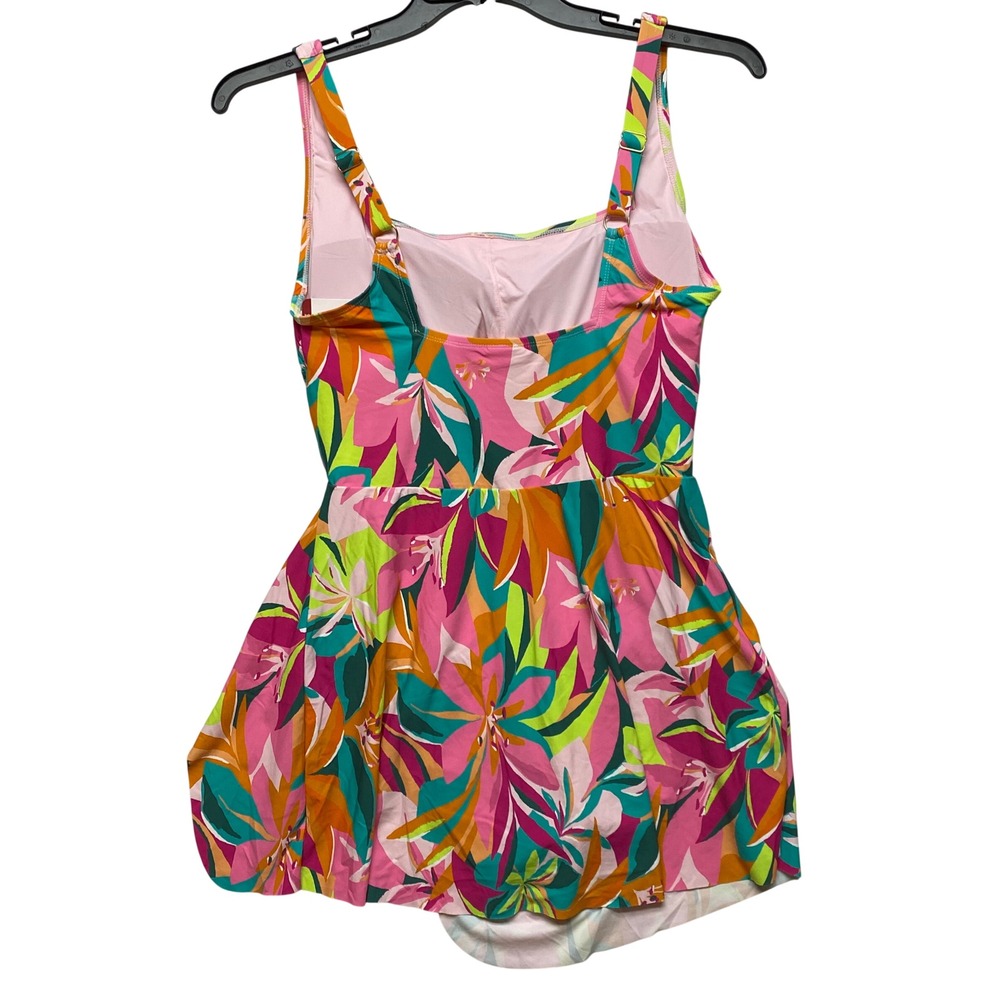 Anne Cole Floral Swim Dress OnePiece Swimsuit Multi Color Tropical UPF 50+XL NWT - Picture 5 of 8